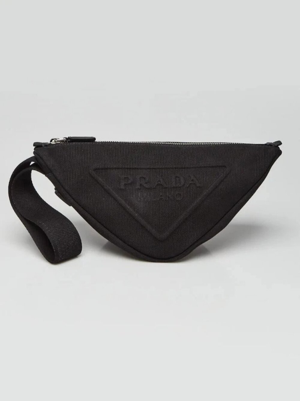 Prada Black Canvas Triangle Wristlet Clutch Bag